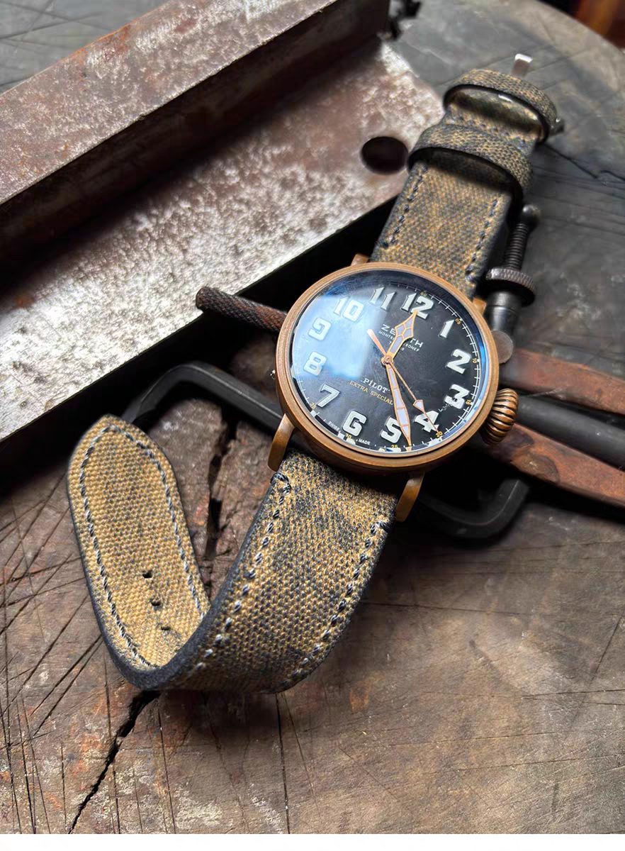 Yellow Military-style Vintage Distressed Canvas Watch Strap
