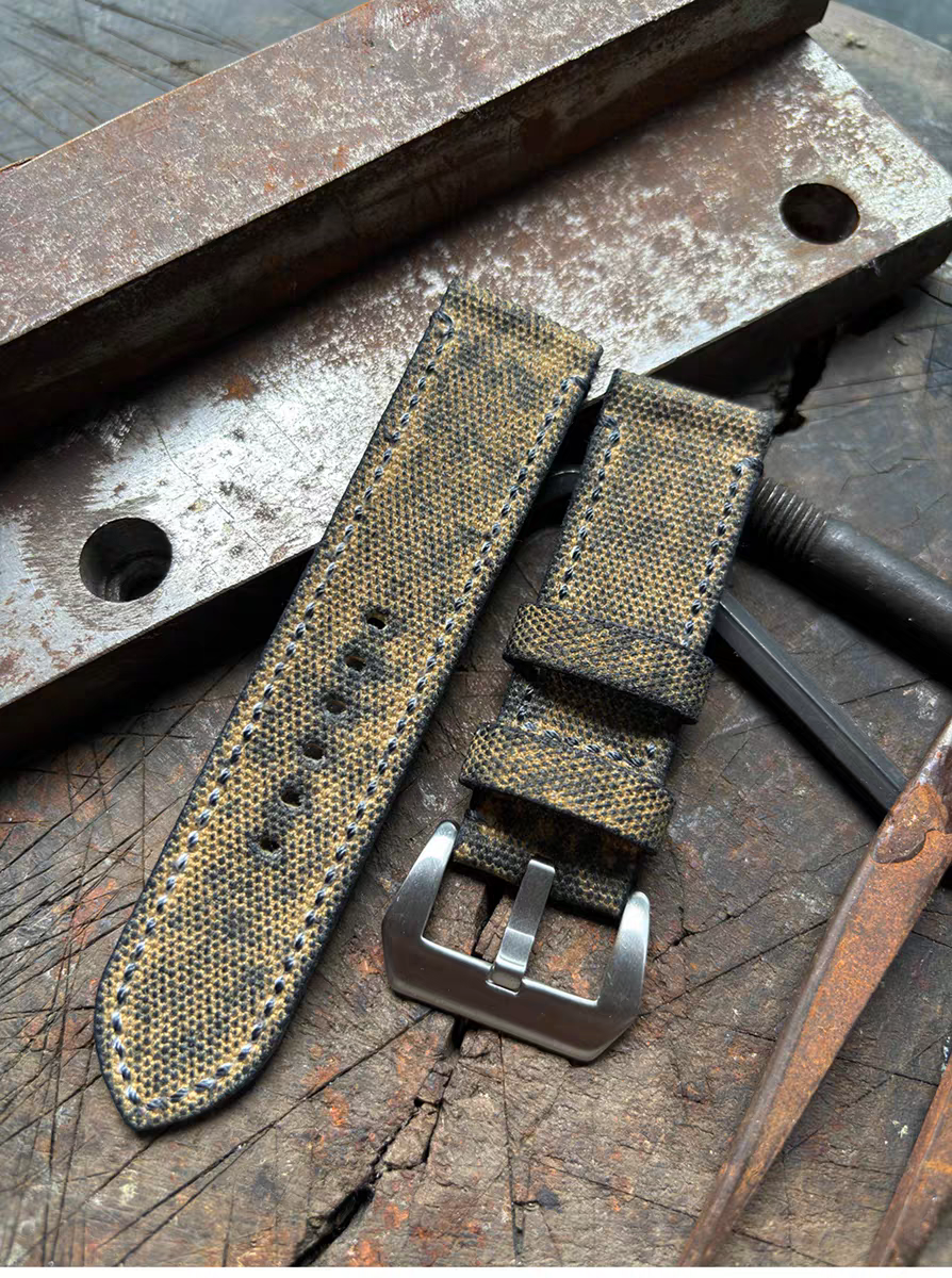 Yellow Military-style Vintage Distressed Canvas Watch Strap