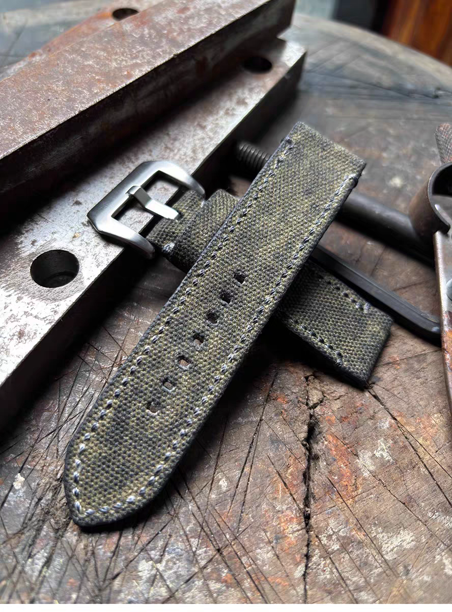 Dark Yellow Military-style Vintage Distressed Canvas Watch Strap