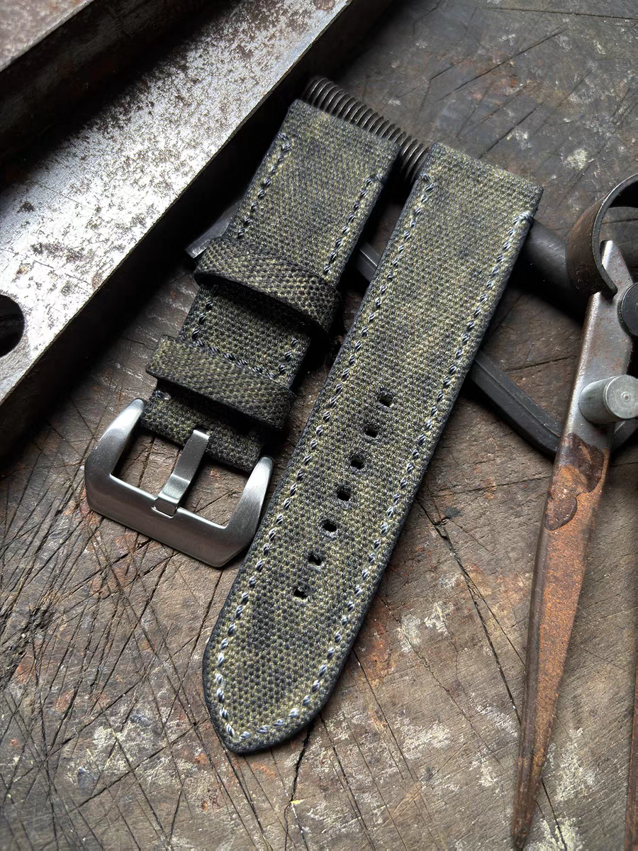 Dark Yellow Military-style Vintage Distressed Canvas Watch Strap