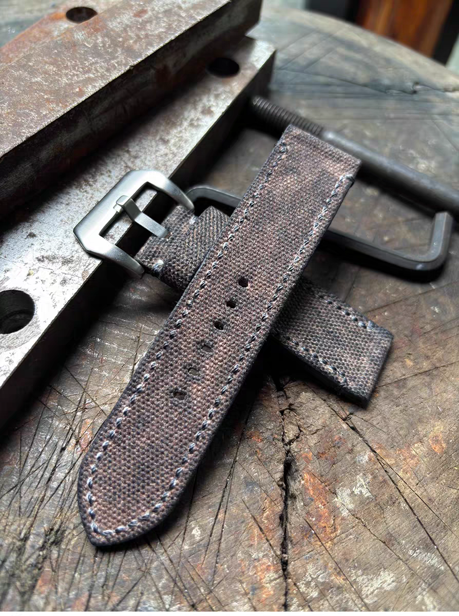 Light Brown Military-style Vintage Distressed Canvas Watch Strap
