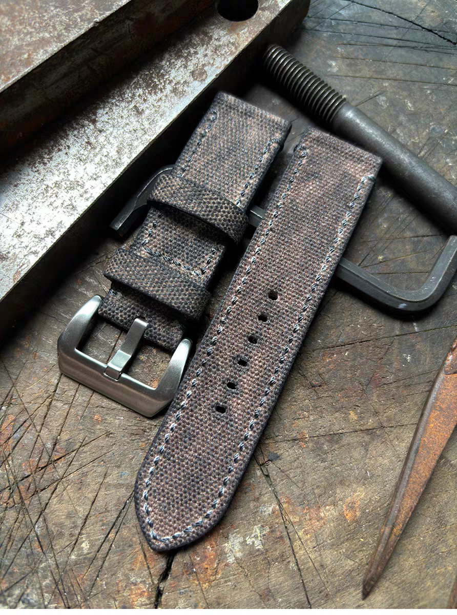 Light Brown Military-style Vintage Distressed Canvas Watch Strap