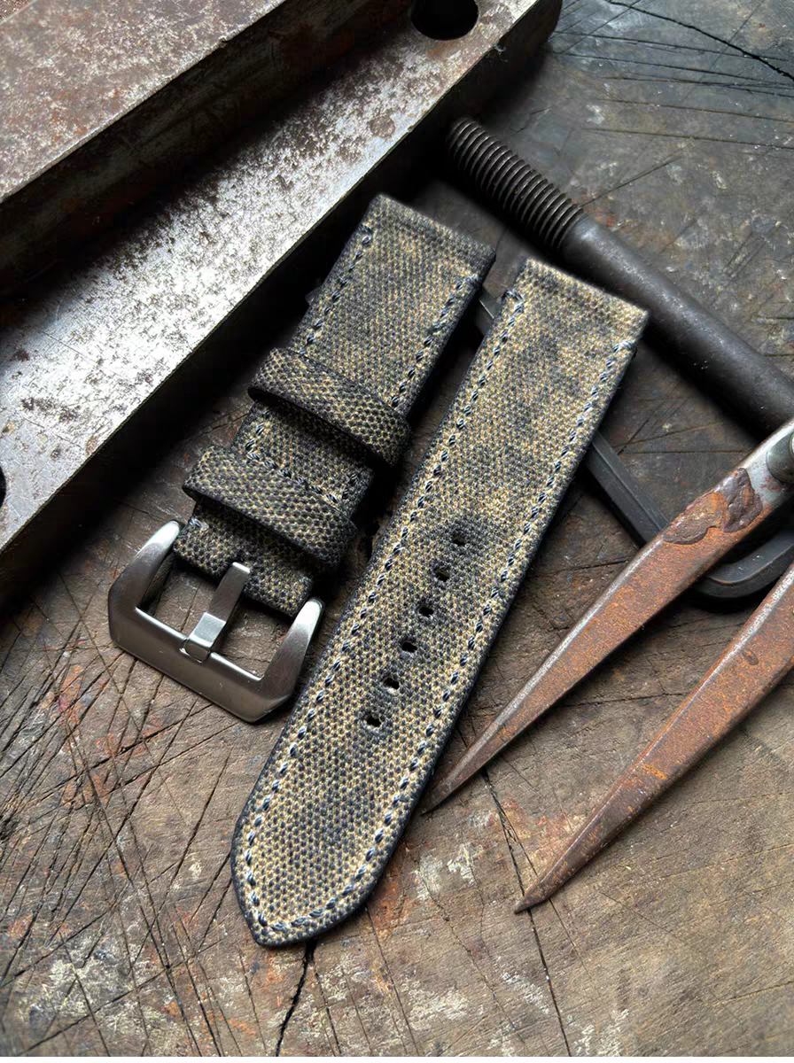 Yellow Military-style Vintage Distressed Canvas Watch Strap