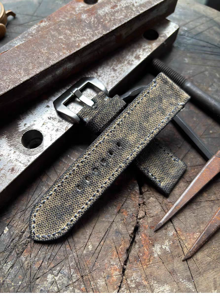 Yellow Military-style Vintage Distressed Canvas Watch Strap