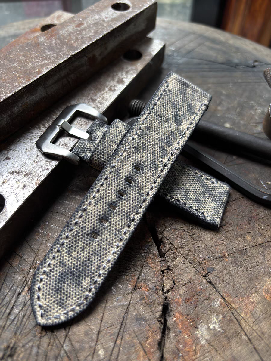 Beige-Grey Military-style Vintage Distressed Canvas Watch Strap