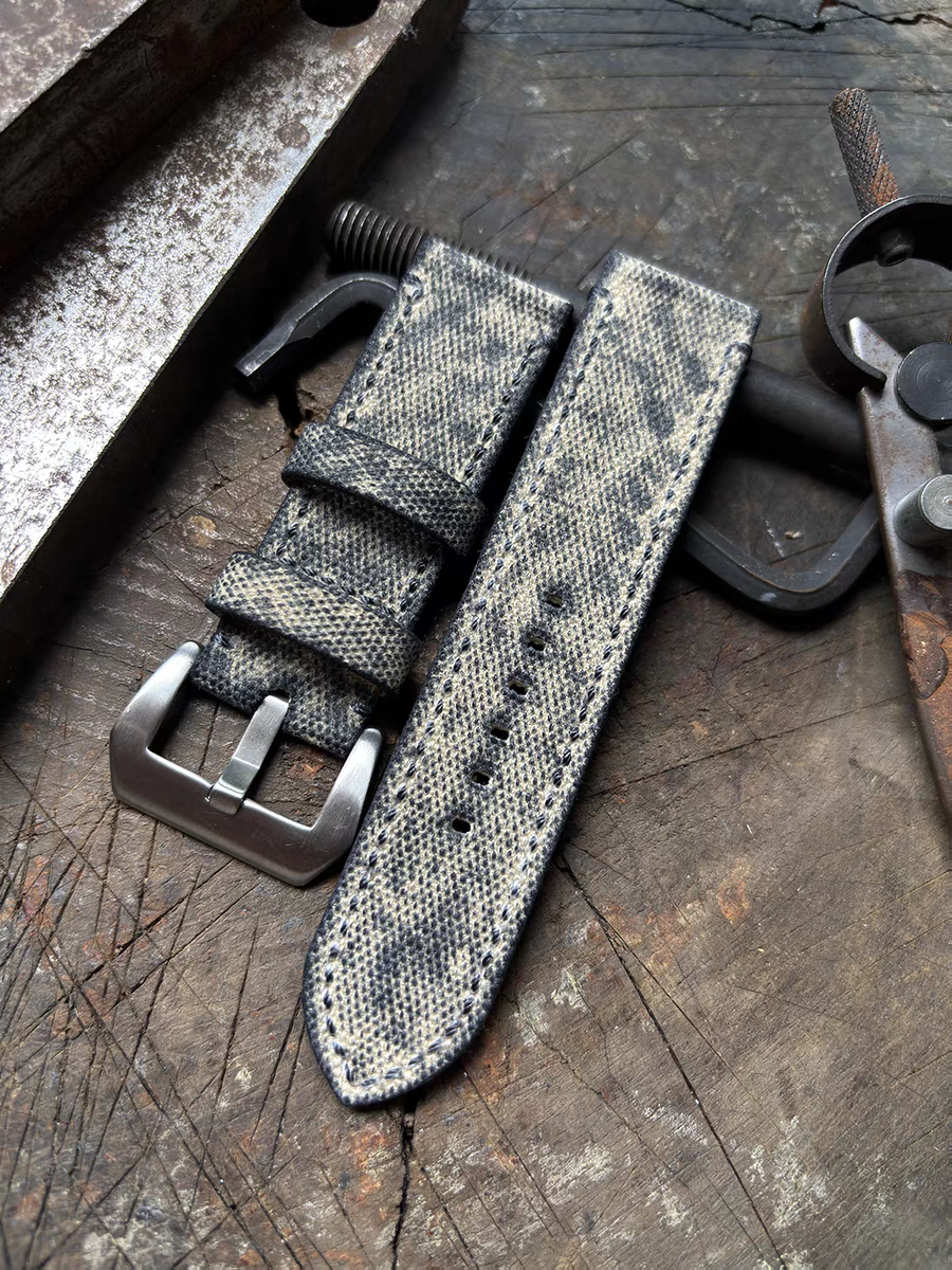 Beige-Grey Military-style Vintage Distressed Canvas Watch Strap