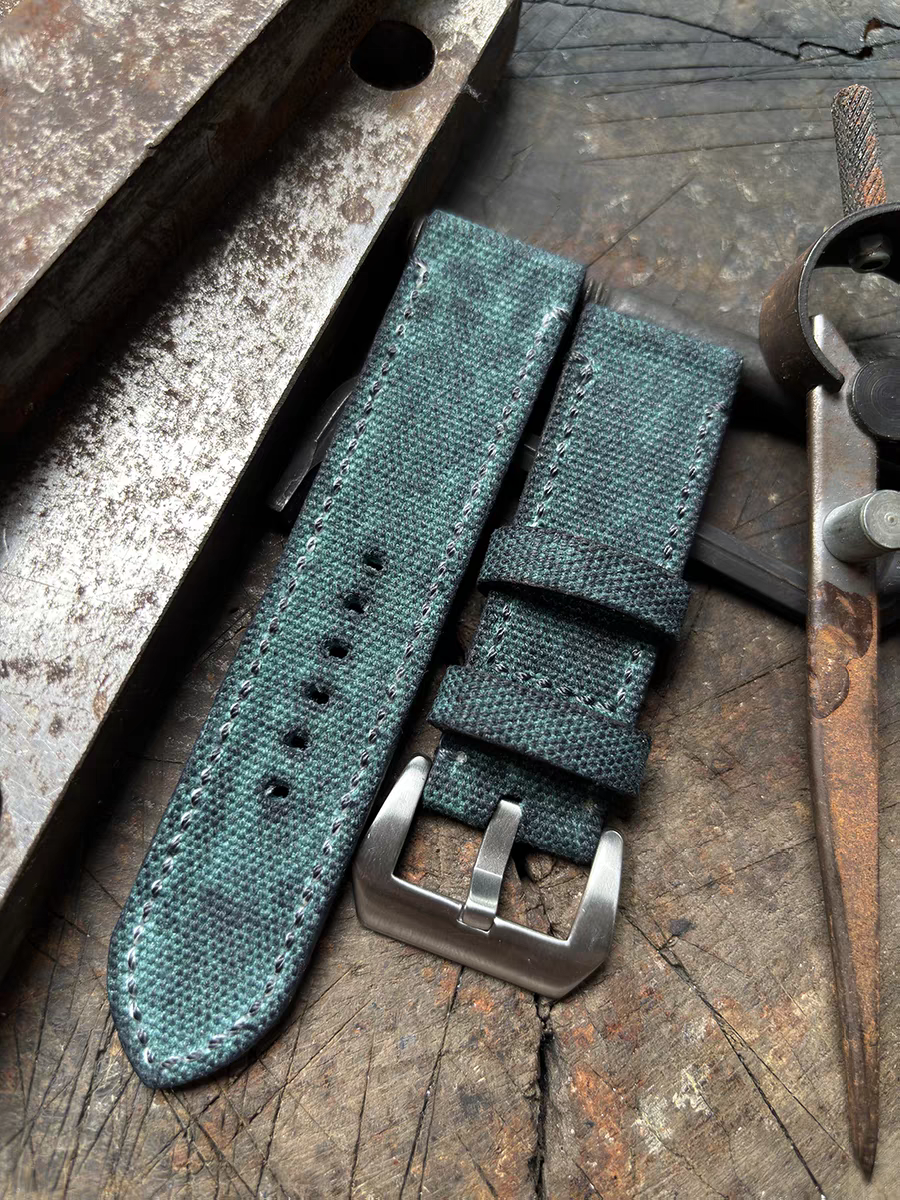 Green Military-style Vintage Distressed Canvas Watch Strap