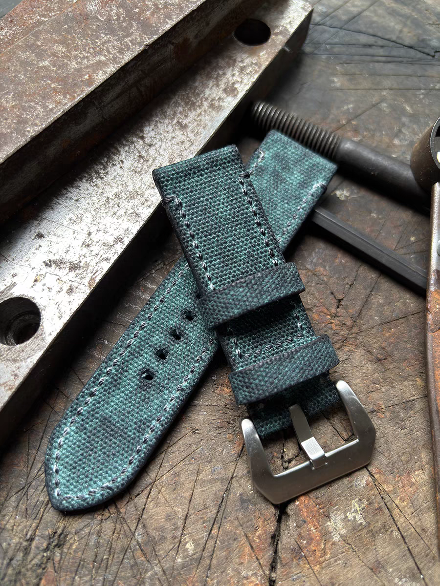 Green Military-style Vintage Distressed Canvas Watch Strap