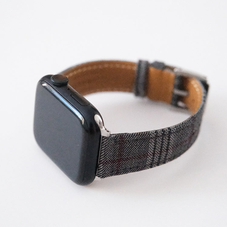 Dark Gray and Maroon Stripe Wool Watchband