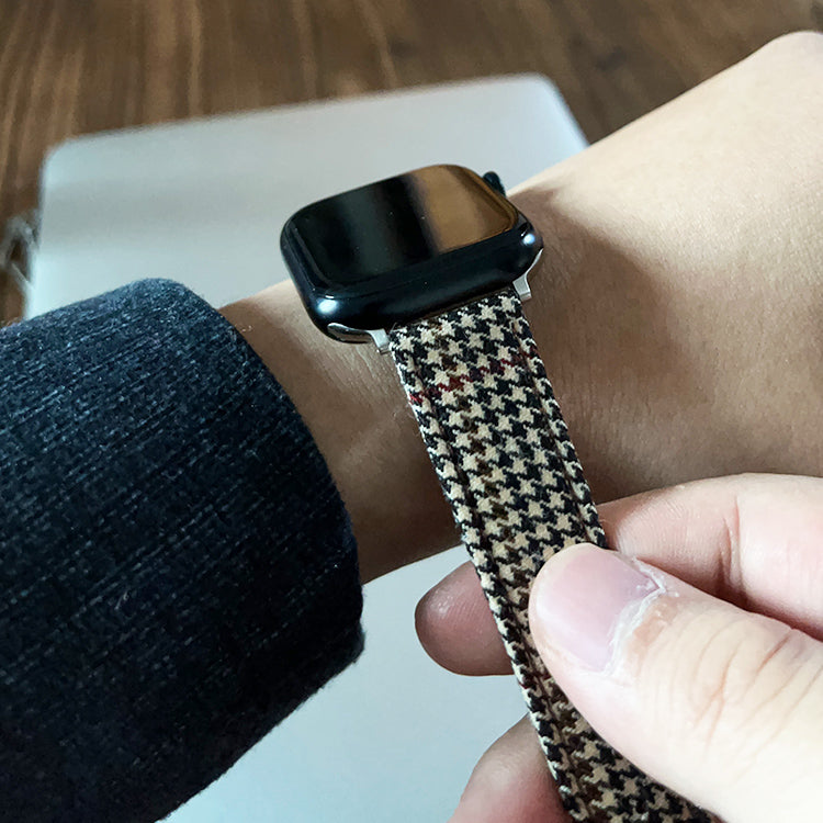 Khaki and Red Houndstooth Wool Watchband