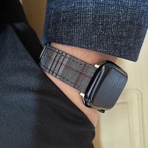 Dark Gray and Maroon Stripe Wool Watchband