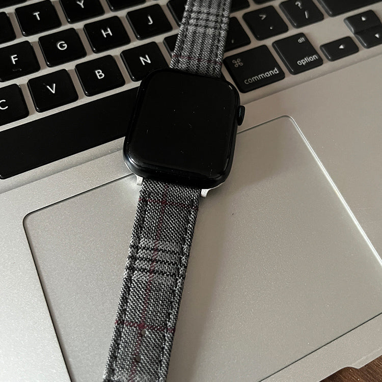 Dark Gray and Maroon Stripe Wool Watchband