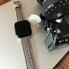 Light Brown and Black Houndstooth Wool Watchband