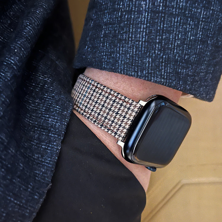 Light Brown and Black Houndstooth Wool Watchband