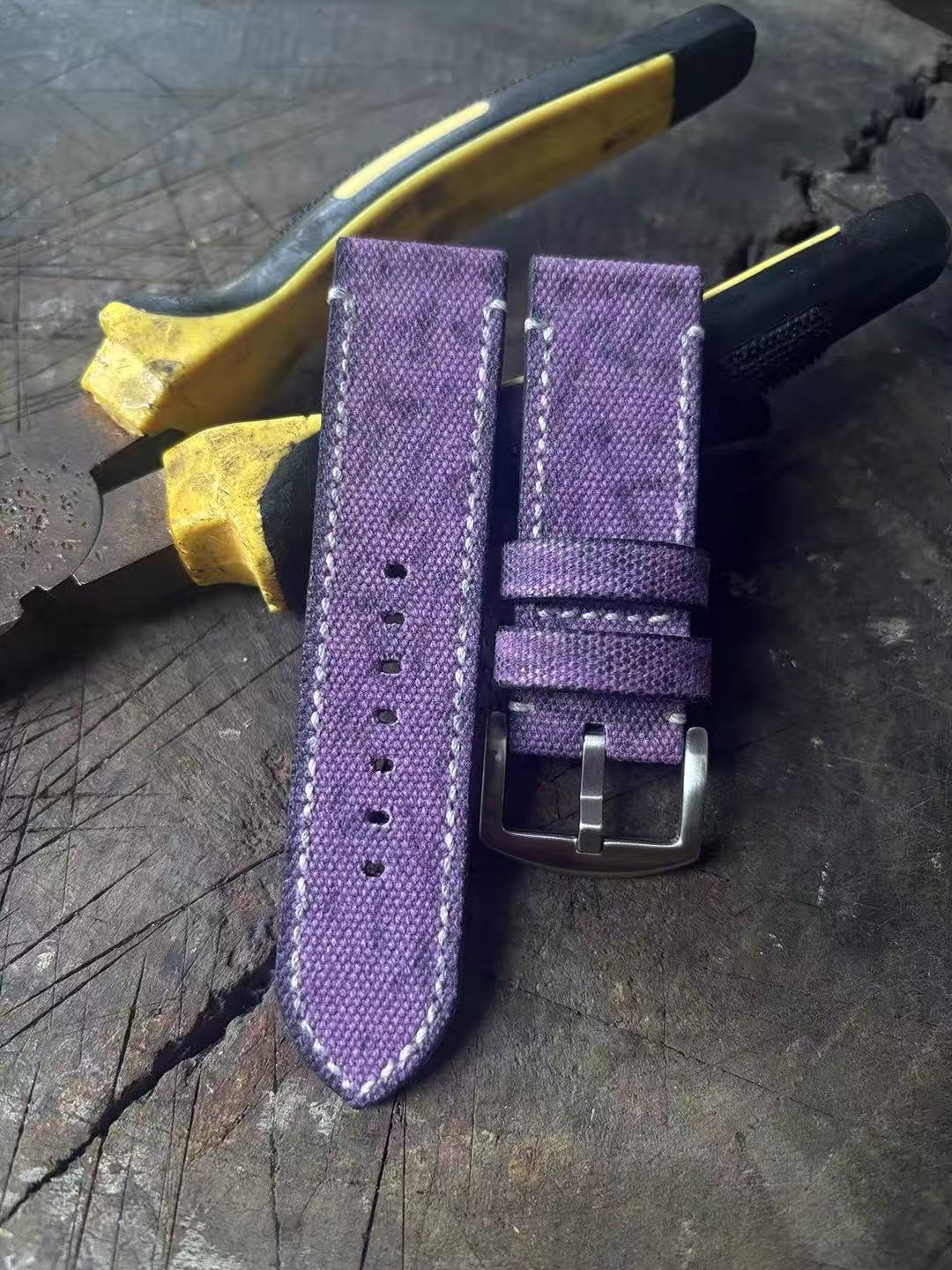 (Bespoke) Purple Lightly Distressed Canvas Strap
