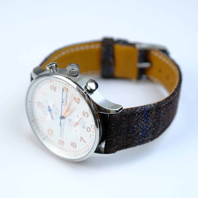 Dark Brown And Blue Diffused Boucle Windowpane Watch Band