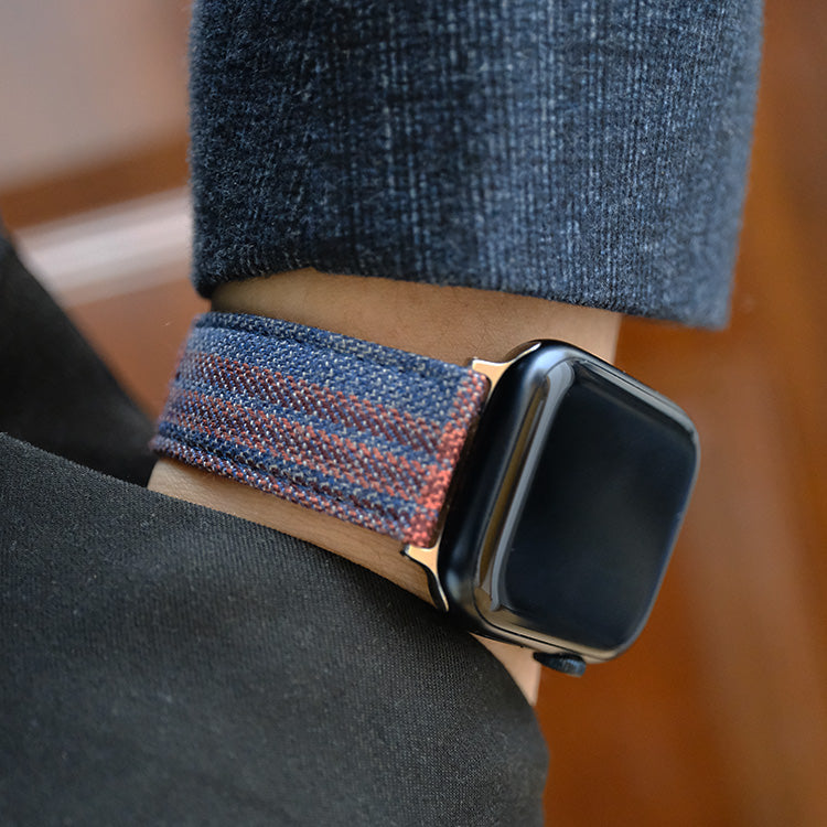 Mid Blue and Cherry Red Gradient Check Apple Watch Band