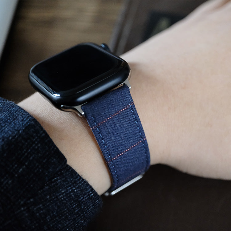 Dark Blue and Coral Diffused Stripe Apple Watch Band