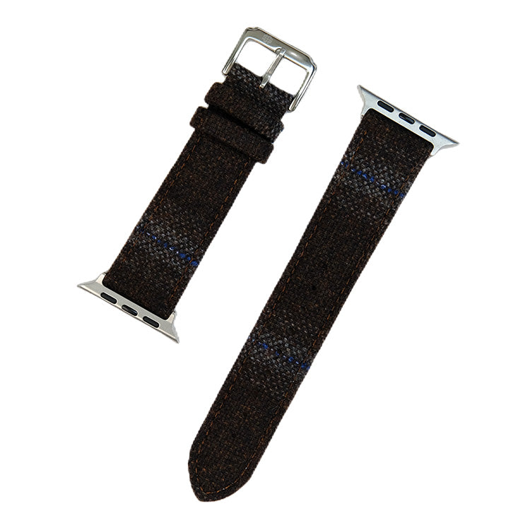 Dark Brown and Blue Diffused Boucle Windowpane Apple Watch Band