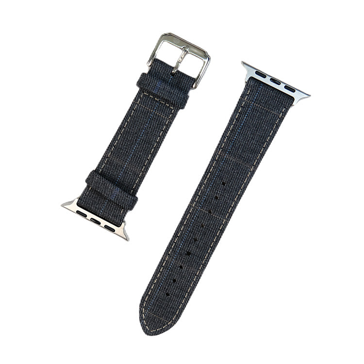 Mid Grey and Blue Double Windowpane Apple Watch Band