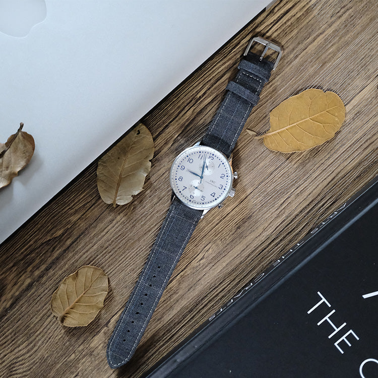 Mid Grey and Blue Double Windowpane Watch Band