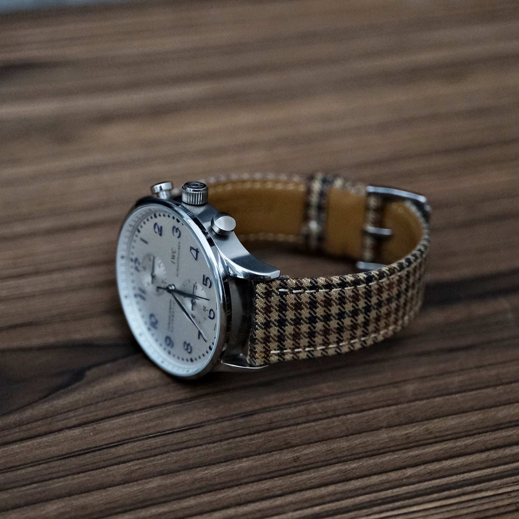 Khaki Windowpane Wool Strap