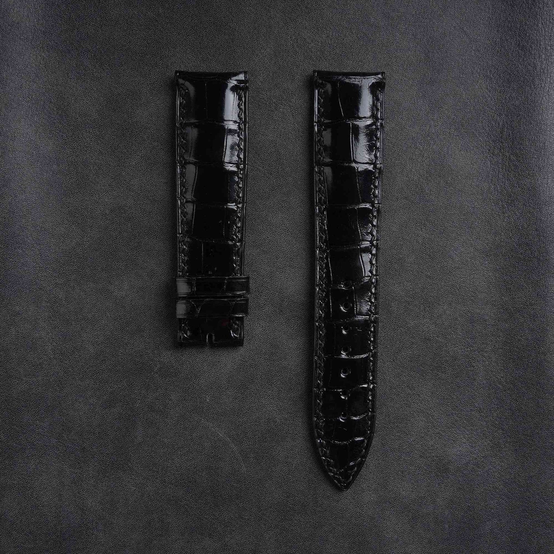 【Mississippi Alligator】Black Glossy Belly Prestige Strap - AB002