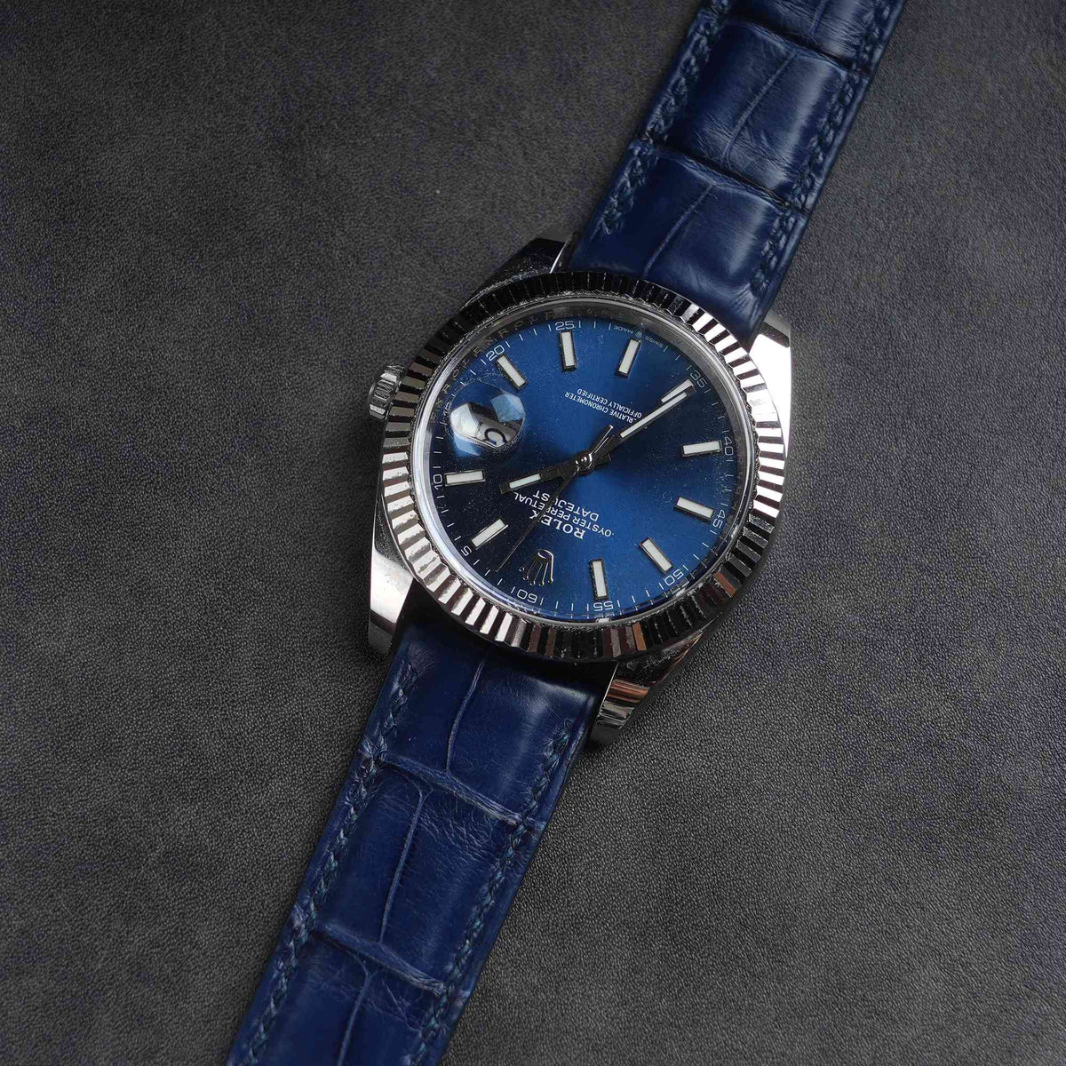 【Mississippi Alligator】Matte Midnight Blue Belly Prestige Watch Strap - AB046