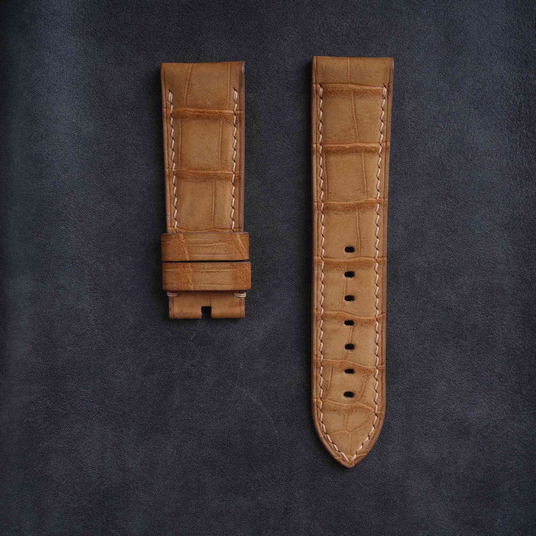 【Mississippi Alligator】Matte Golden Brown Nubuck Belly Prestige Strap - AB053