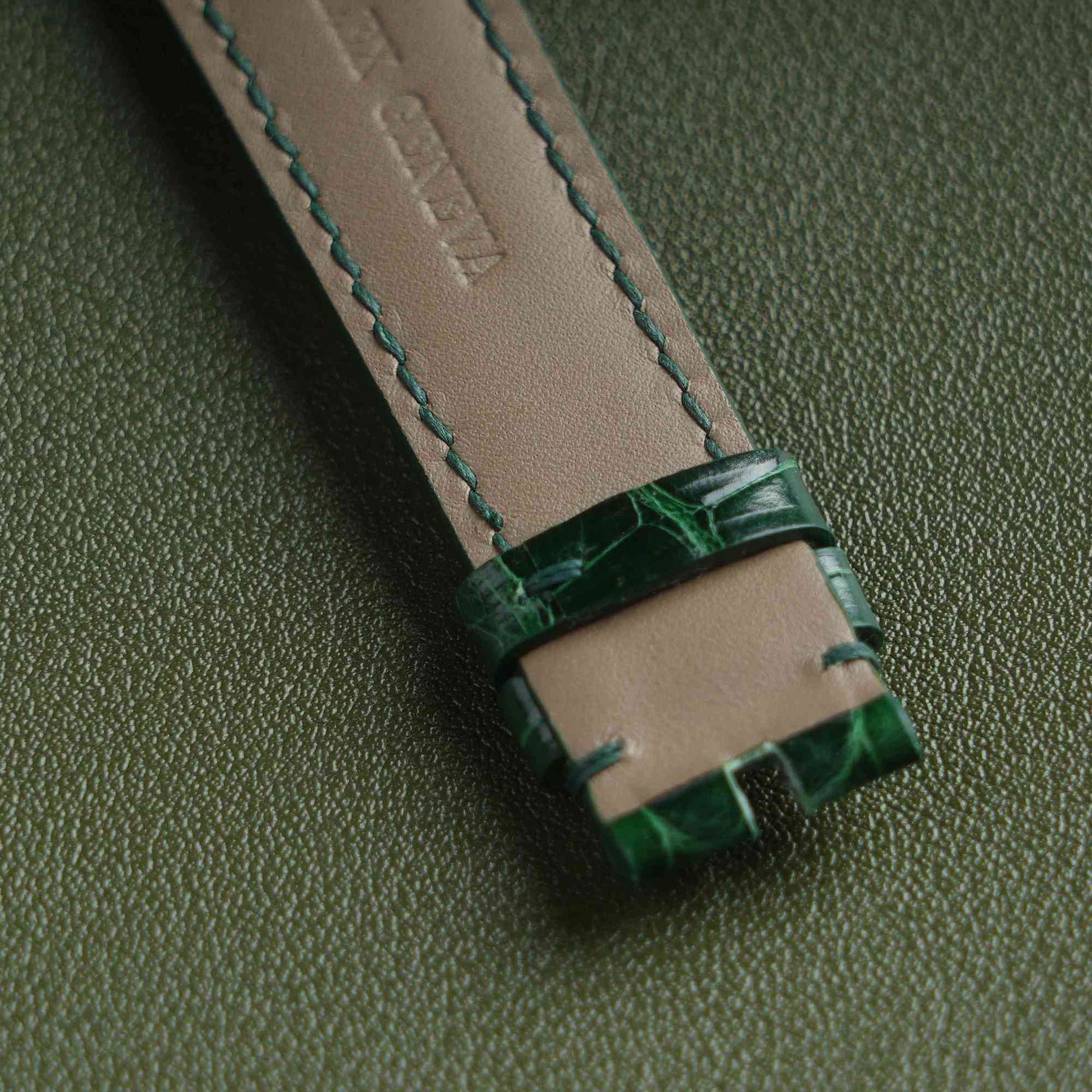 【Mississippi Alligator】Emerald Green Glossy Belly Prestige Strap - AB013