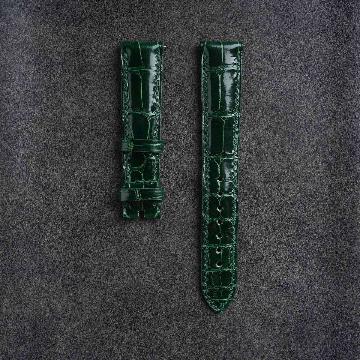 【Mississippi Alligator】Emerald Green Glossy Belly Prestige Watch Strap - AB013