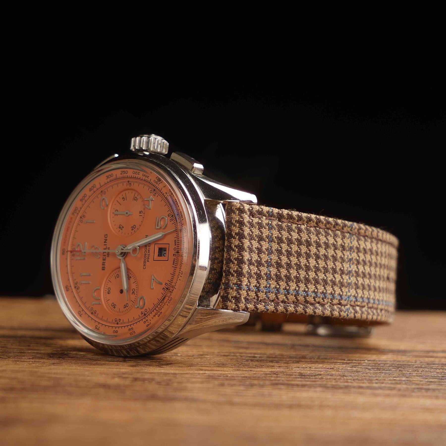 Khaki & Blue Stripe Houndstooth Wool Strap