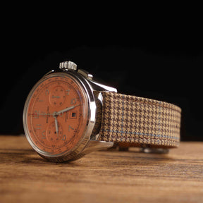 Khaki & Blue Stripe Houndstooth Wool Strap