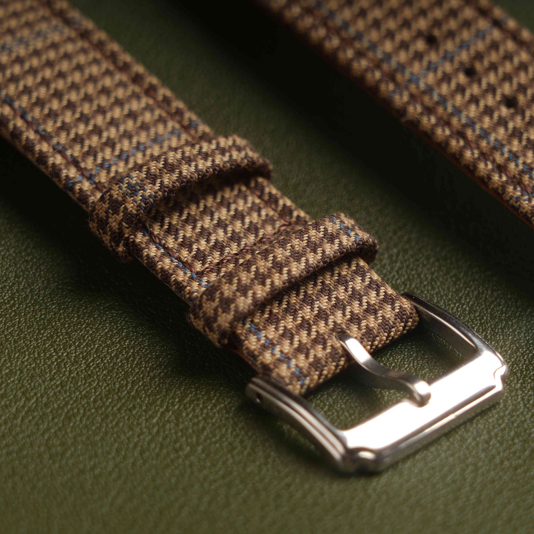 Khaki & Blue Stripe Houndstooth Wool Strap