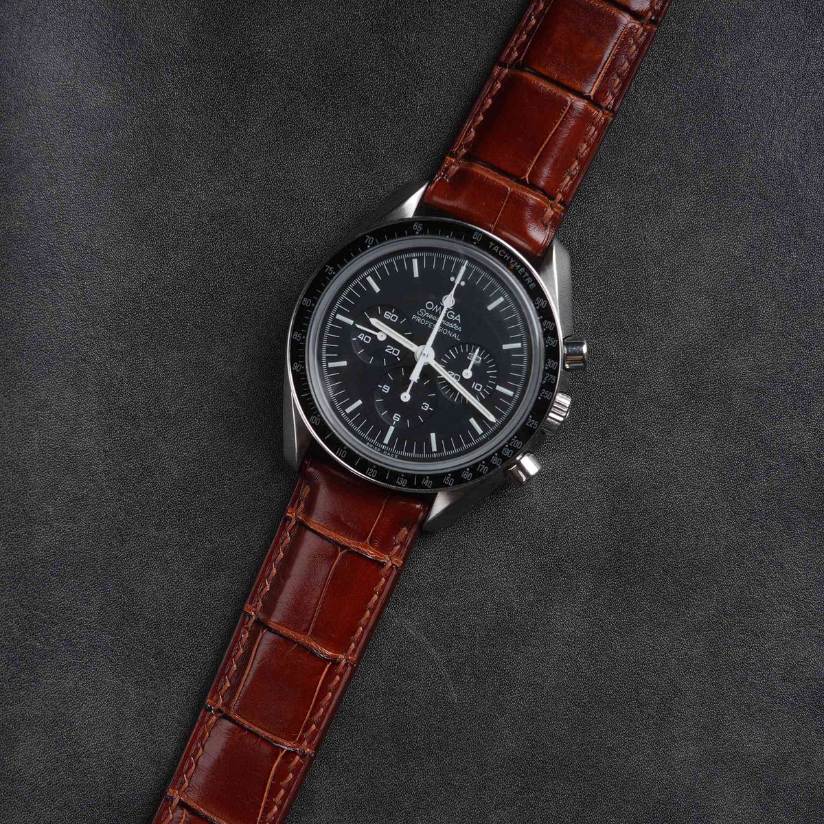 【Mississippi Alligator】Matte Reddish Brown Belly Prestige Watch Strap - AB004