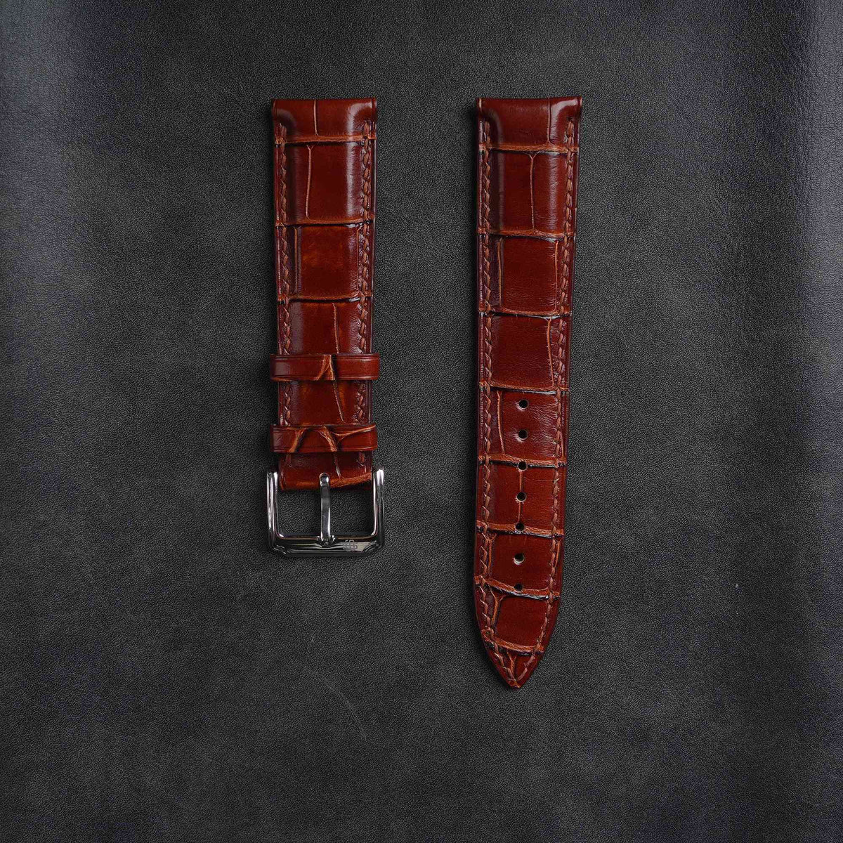 【Mississippi Alligator】Matte Reddish Brown Belly Prestige Watch Strap - AB004