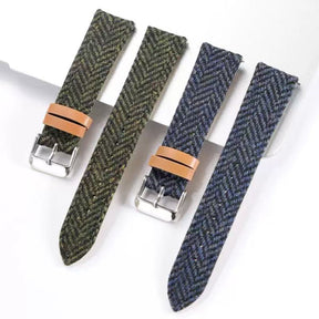 HARRIS TWEED® Army Green Herringbone Watch Strap