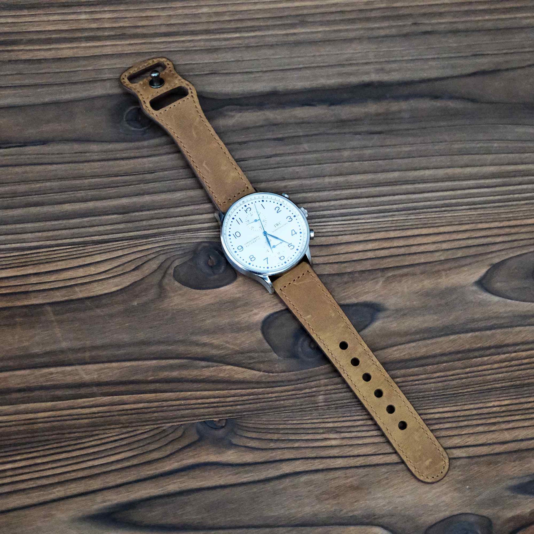 Luxury Vintage Brown Italian Calf Leather Strap with Pin Buckle