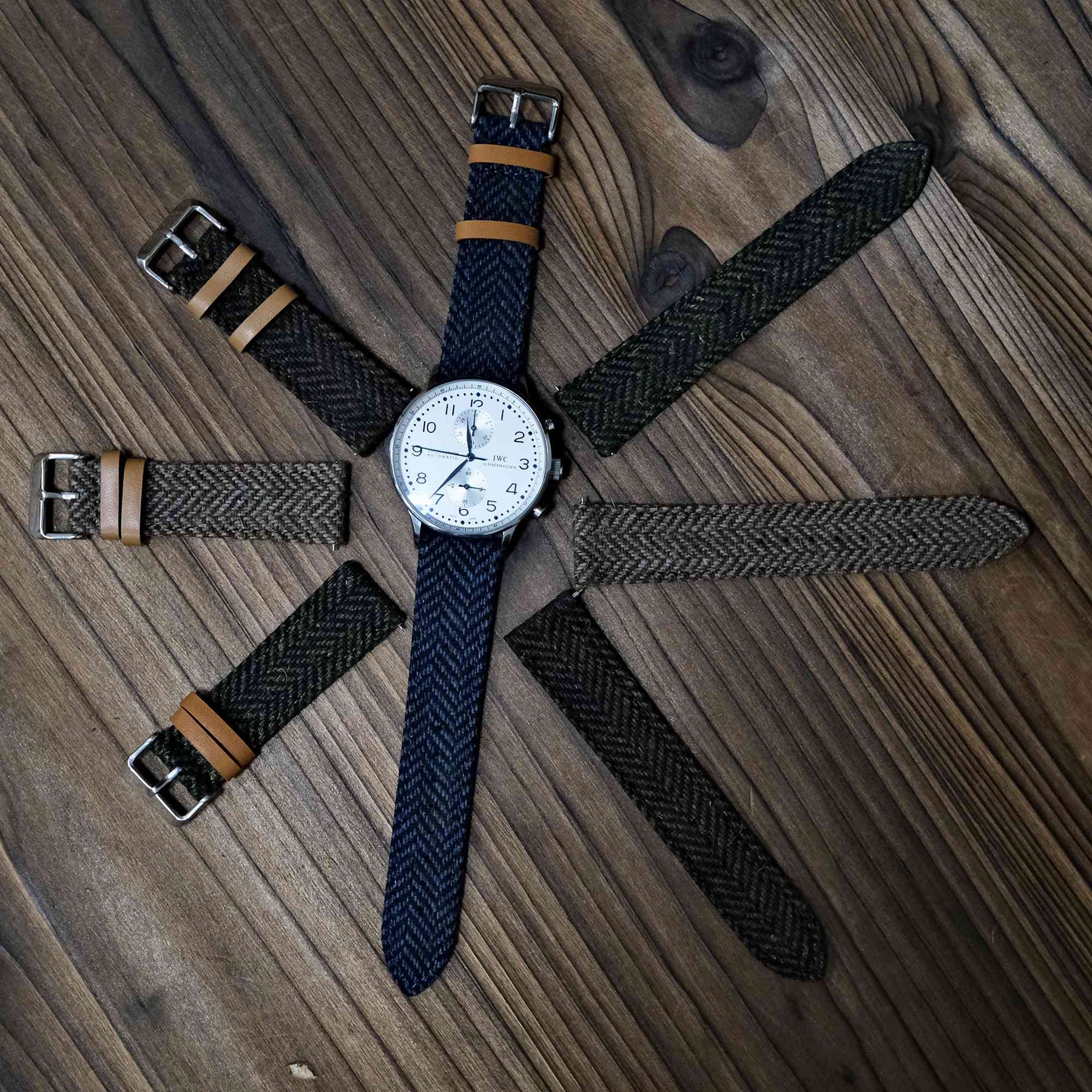 HARRIS TWEED® Army Green Herringbone Watch Strap