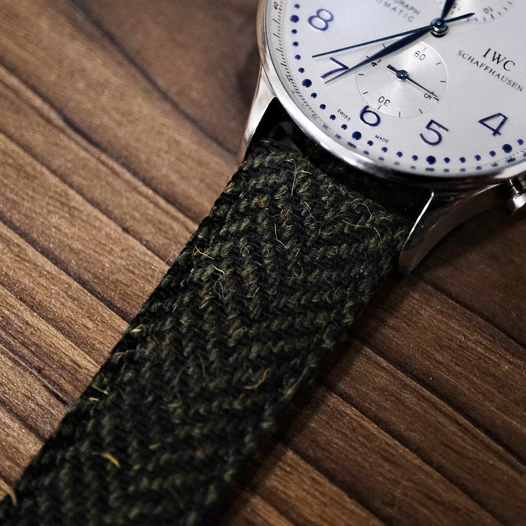 HARRIS TWEED® Army Green Herringbone Watch Strap
