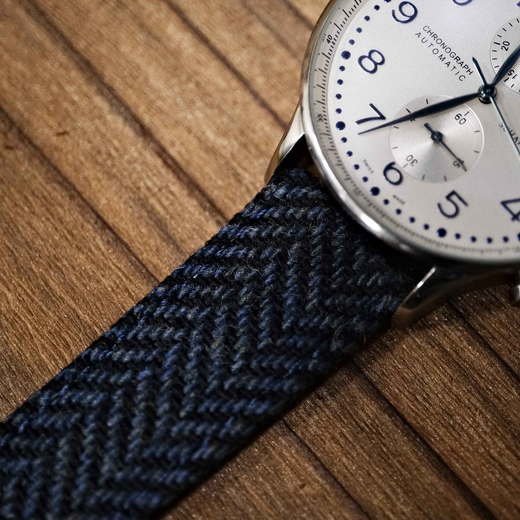 HARRIS TWEED® Dark Blue Herringbone Watch Strap