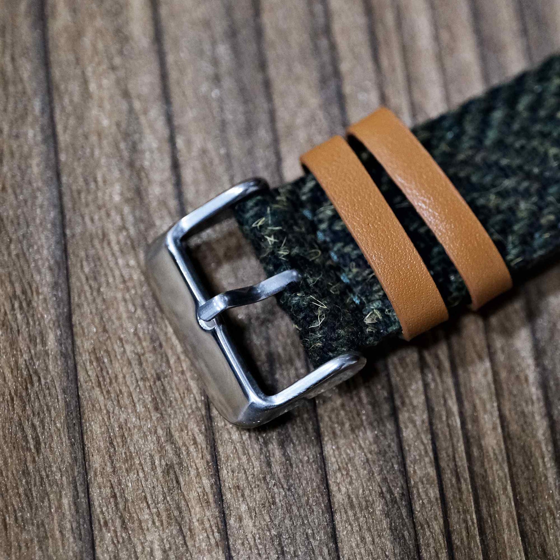 HARRIS TWEED® Army Green Herringbone Watch Strap
