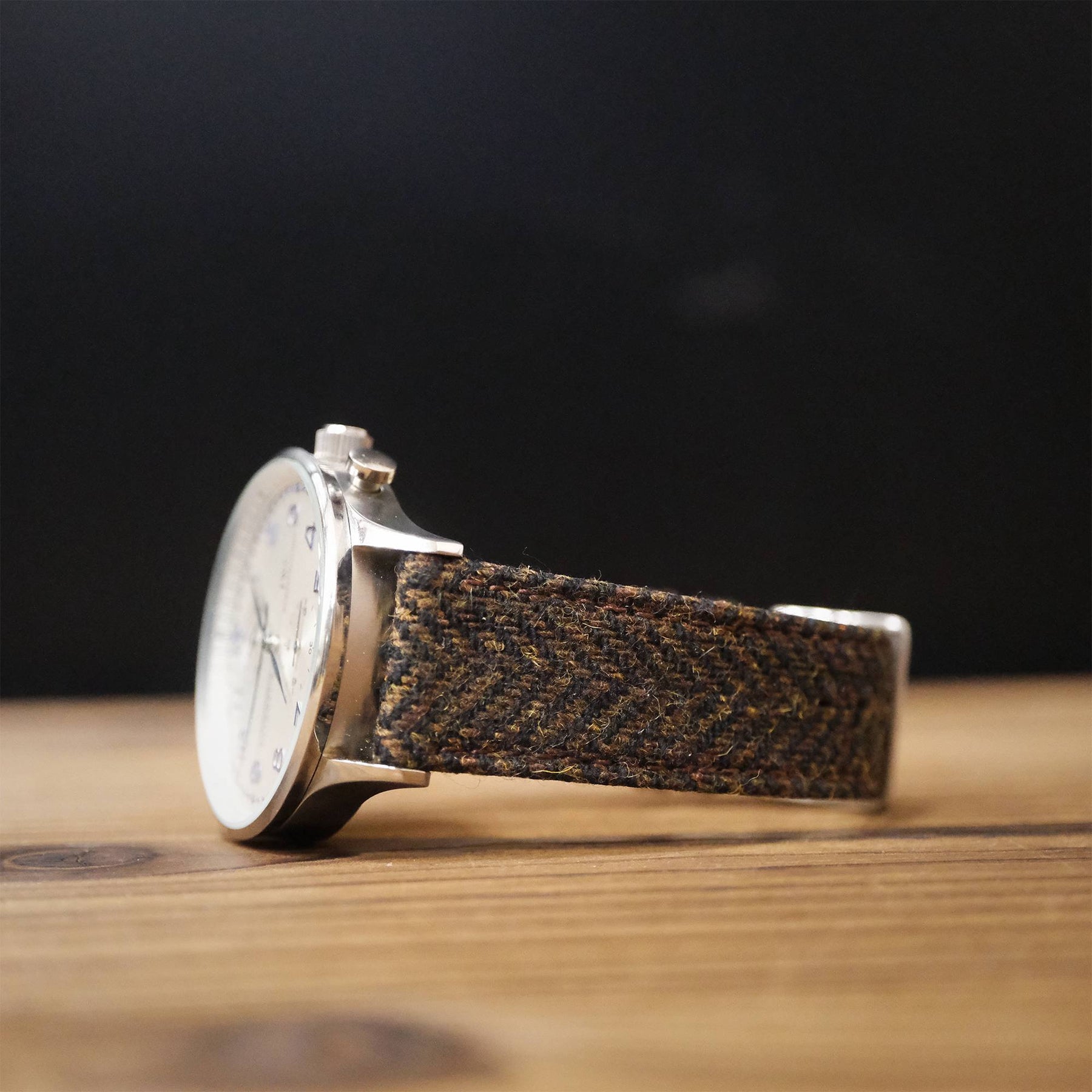 HARRIS TWEED® Dark Brown Herringbone Watch Strap