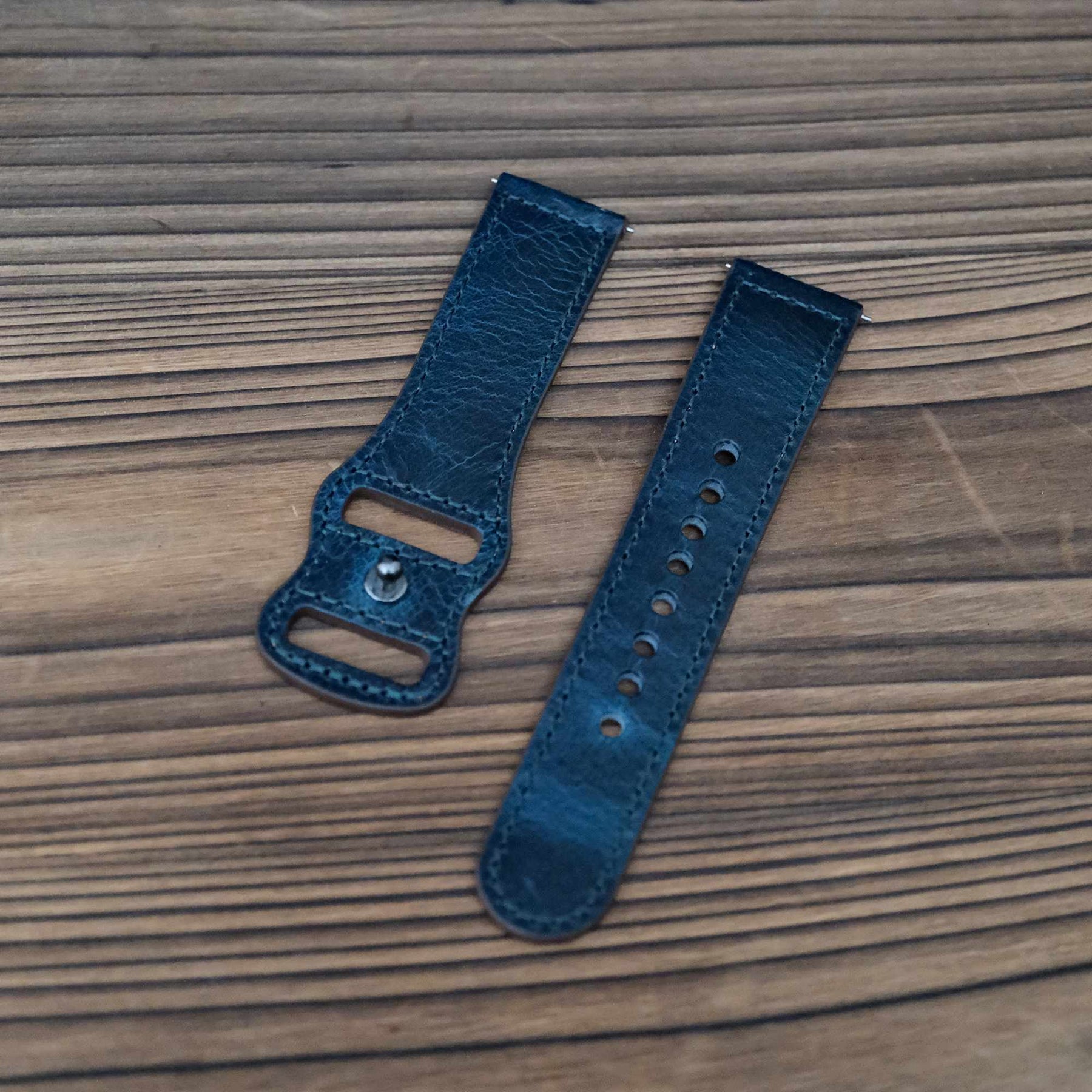 Luxury Waxed Blue Italian Calf Leather Strap with Button