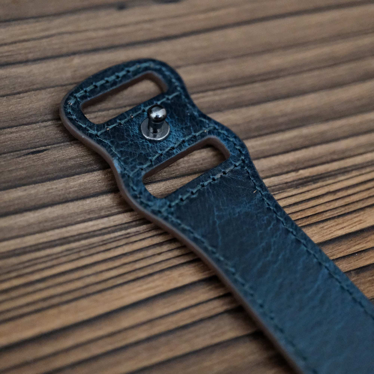 Luxury Waxed Blue Italian Calf Leather Strap with Button