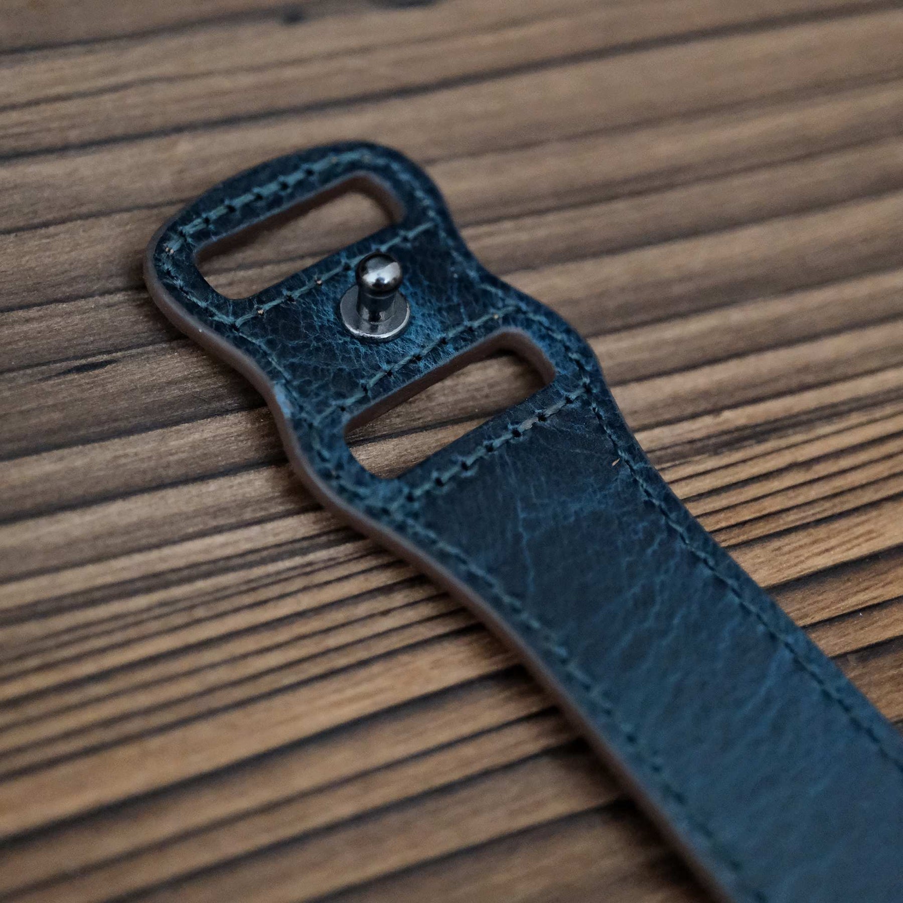 Luxury Waxed Blue Italian Calf Leather Strap with Button