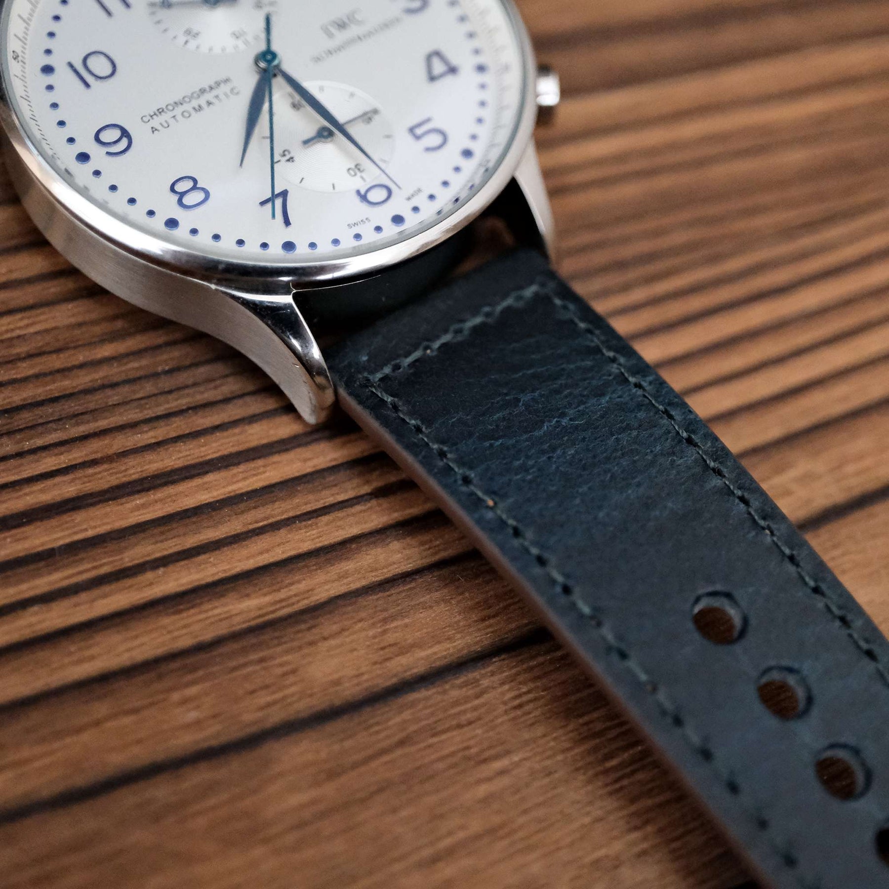Luxury Waxed Blue Italian Calf Leather Strap with Button