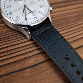 Luxury Waxed Blue Italian Calf Leather Strap with Button