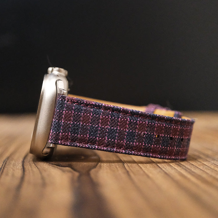 Maroon & Navy Micro Block Check Apple Strap