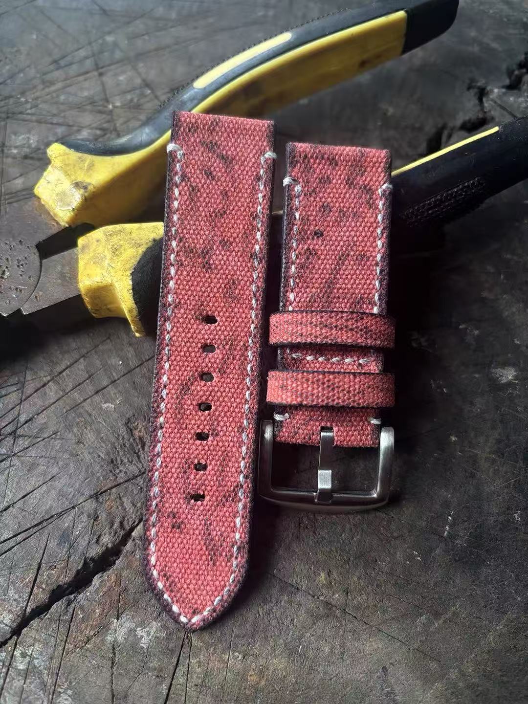 (Bespoke) Rust Red Lightly Distressed Canvas Strap